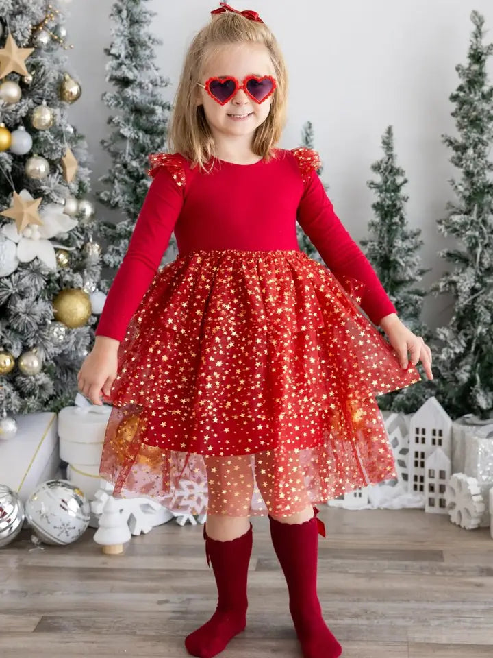 scarlett shimmer Christmas long sleeve tutu dress