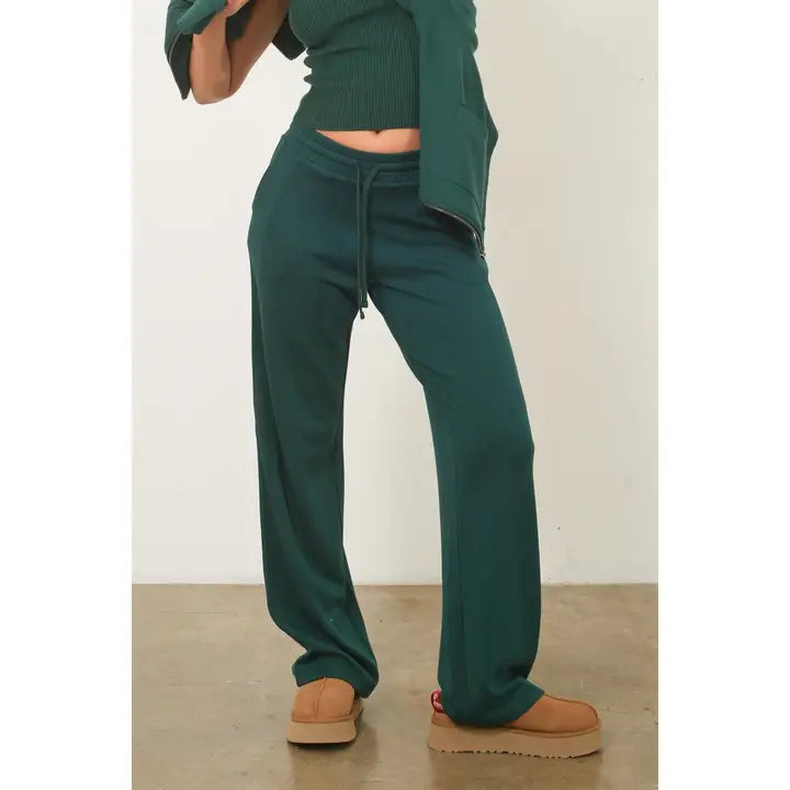 dark green wide leg drawstring pants