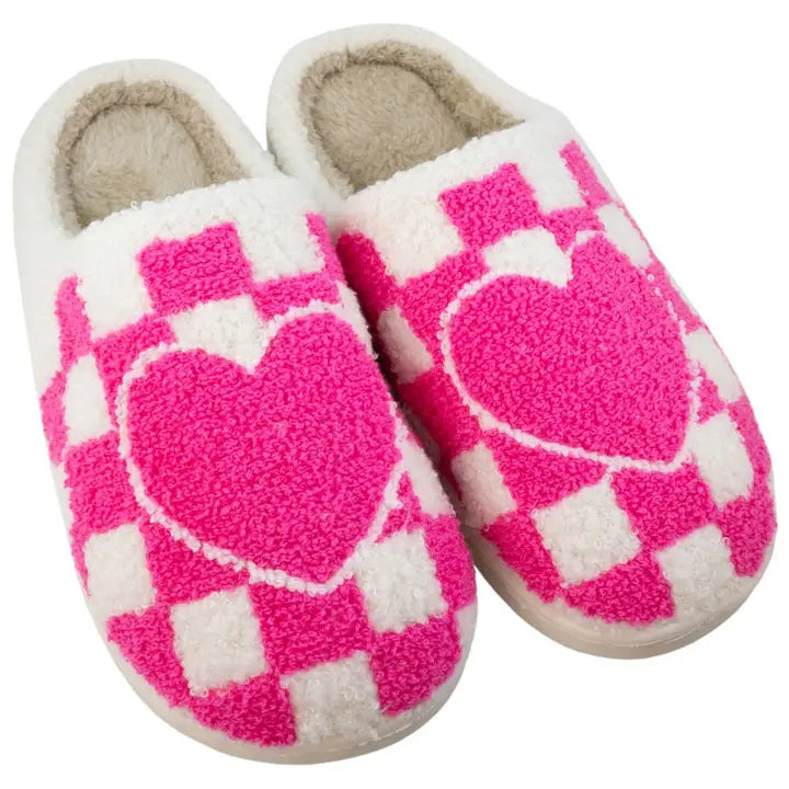 hot pink heart checker valentine slippers