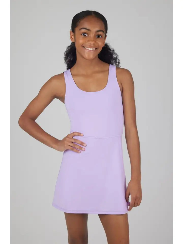 girls lilac athletic dress w/ inner shorts