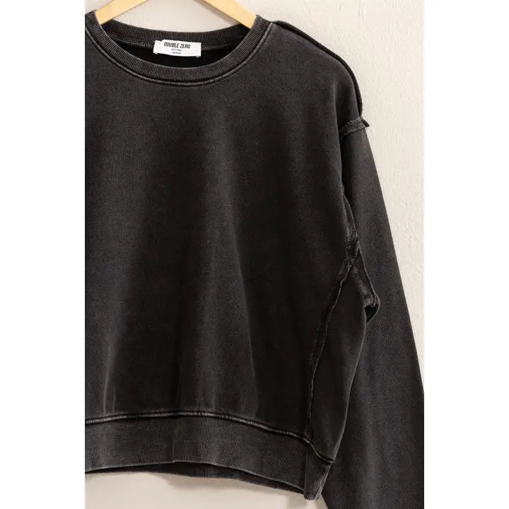 black drop shoulder crewneck sweatshirt