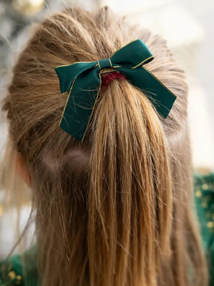 emerald coquette Christmas bow clip