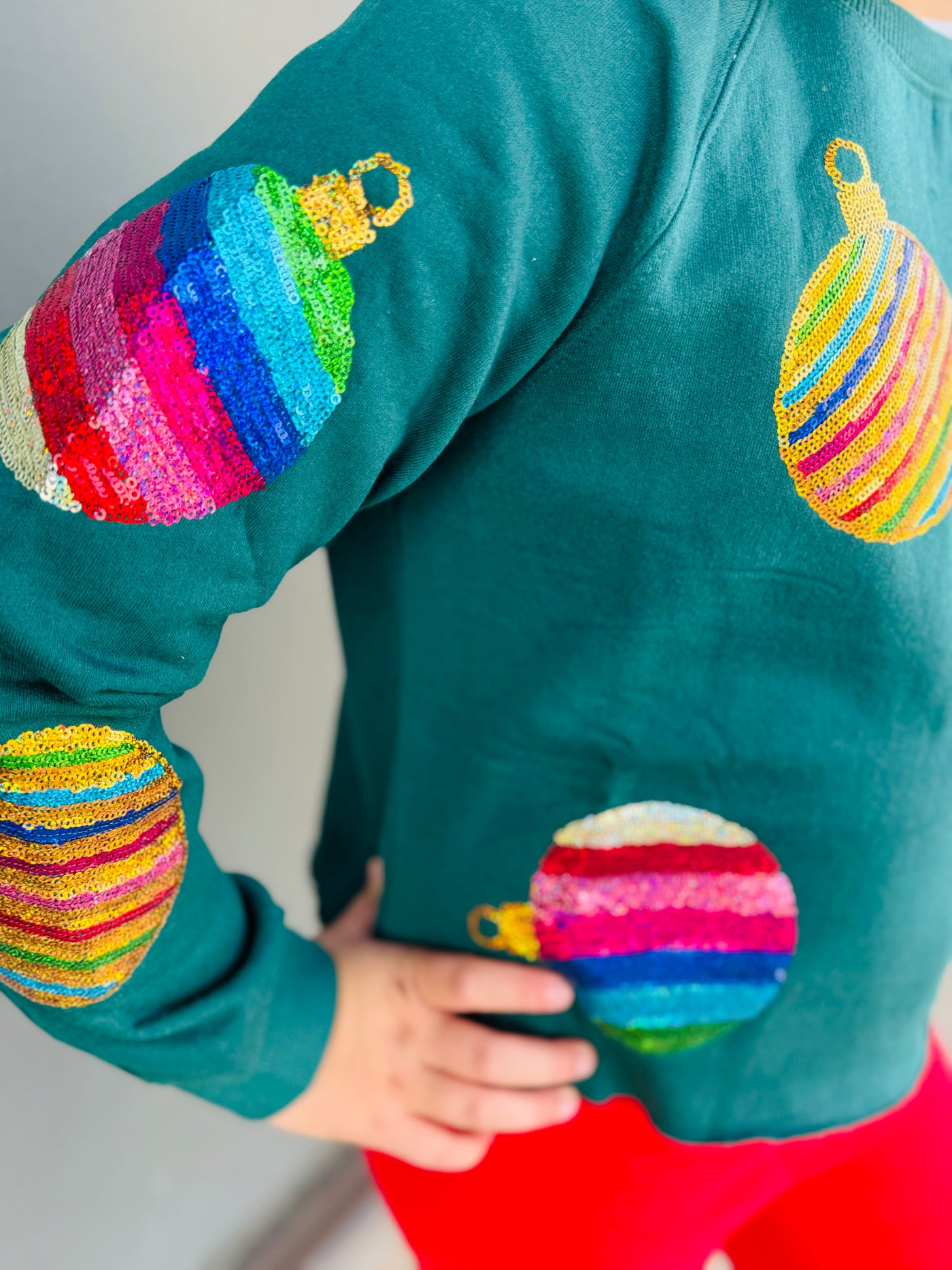 all over sequins Christmas ornament crop sweatshirt