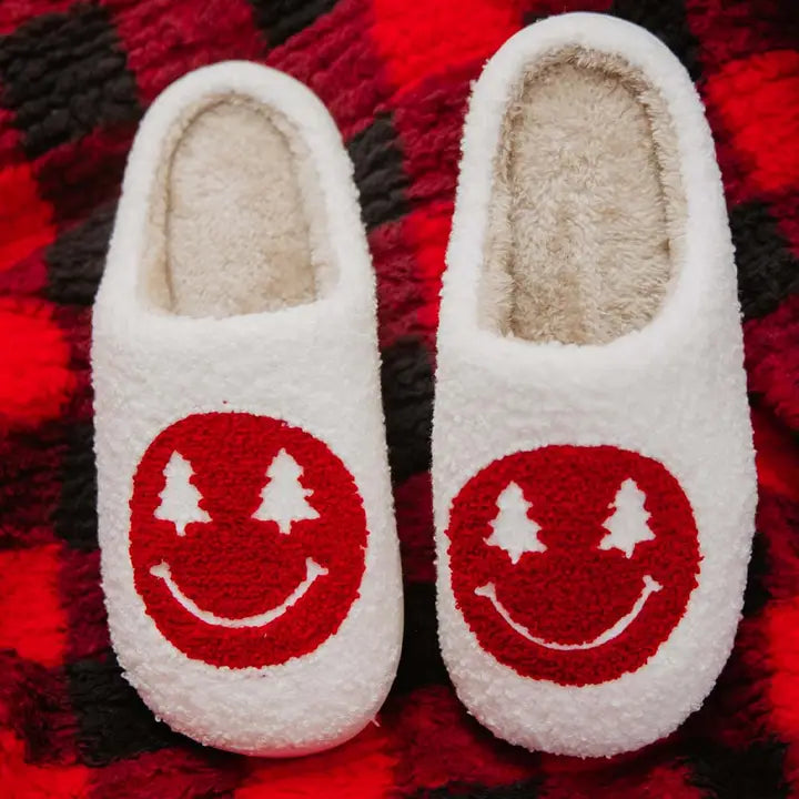 Christmas tree happy face slippers