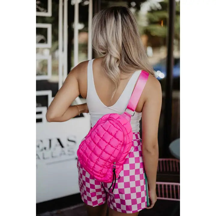 hot pink quilted cute sling bag