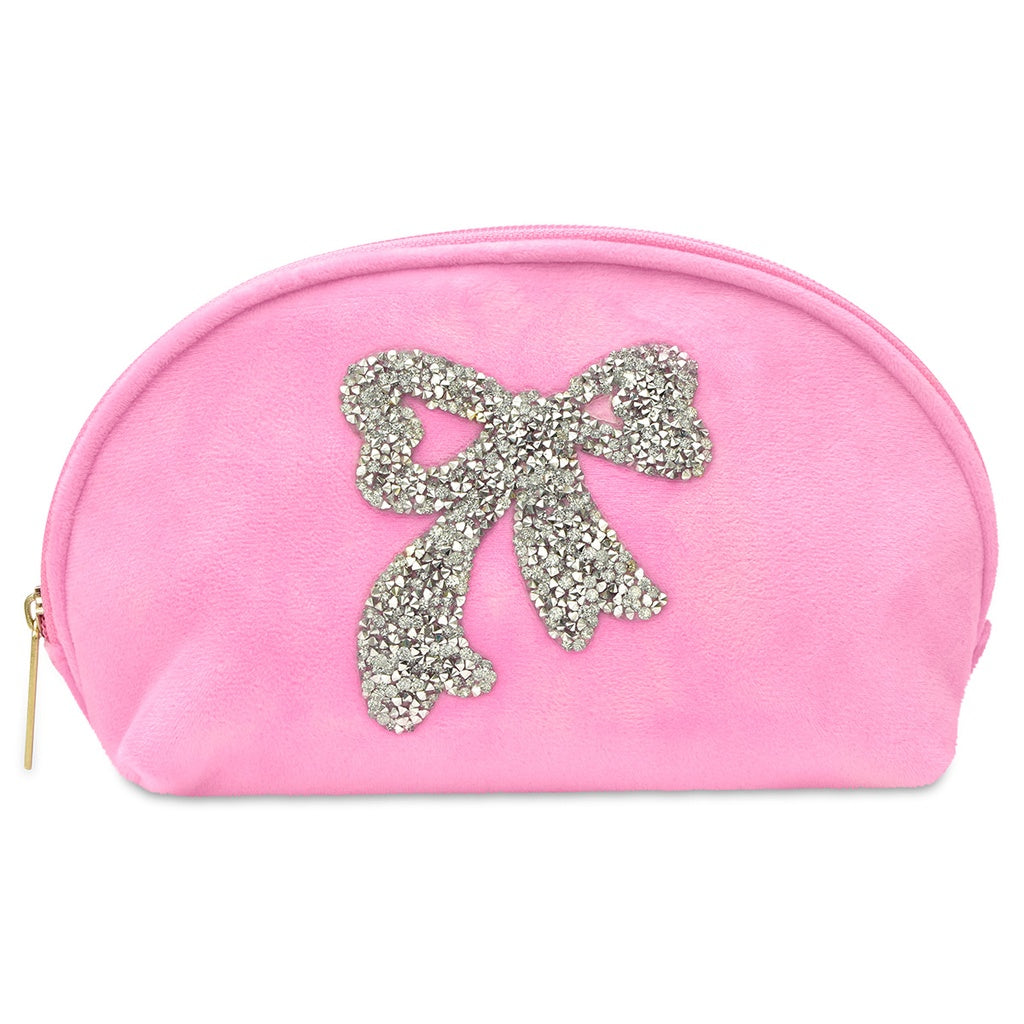 glitter bow oval cosmetic bag