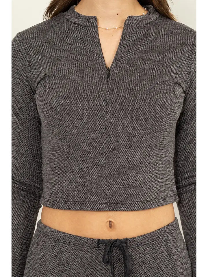 black waffle knit crop top