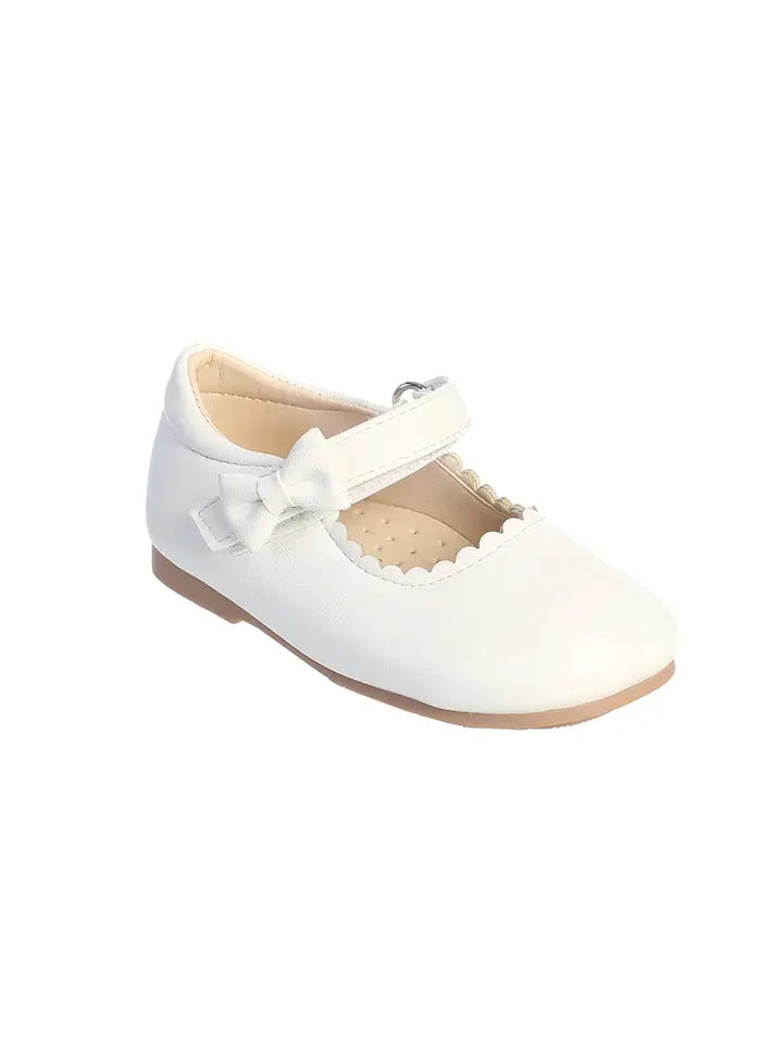 Scalloped Matte Kids Footwear with Bow Accent