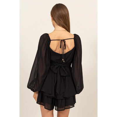 black ruffled mini dress