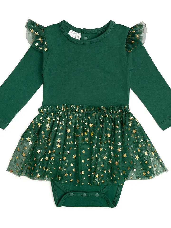 emerald shimmer Christmas long sleeve tutu bodysuit