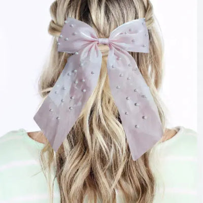 long chiffon pearl hairbows