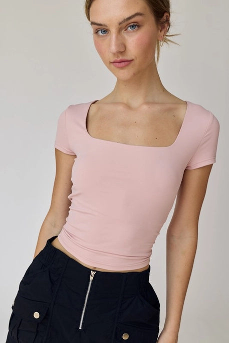 nova pink slim fit square neck top