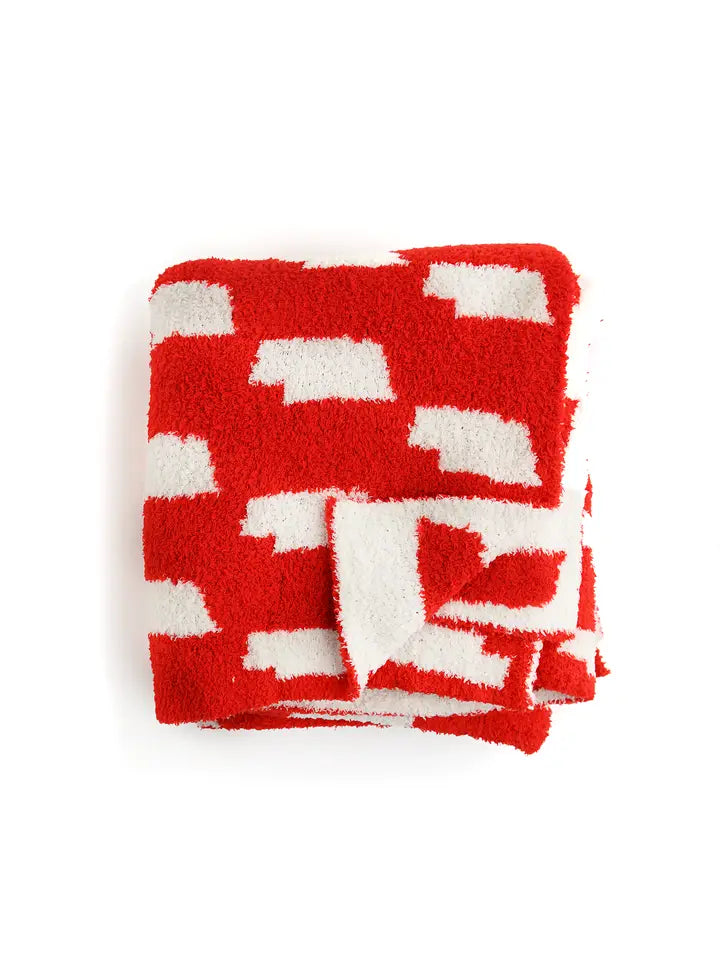 nebraska scarlet and cream plush blanket