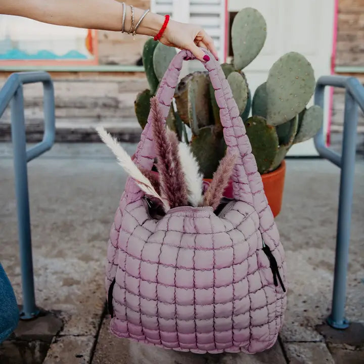 mauve oversized quilted hobo bag