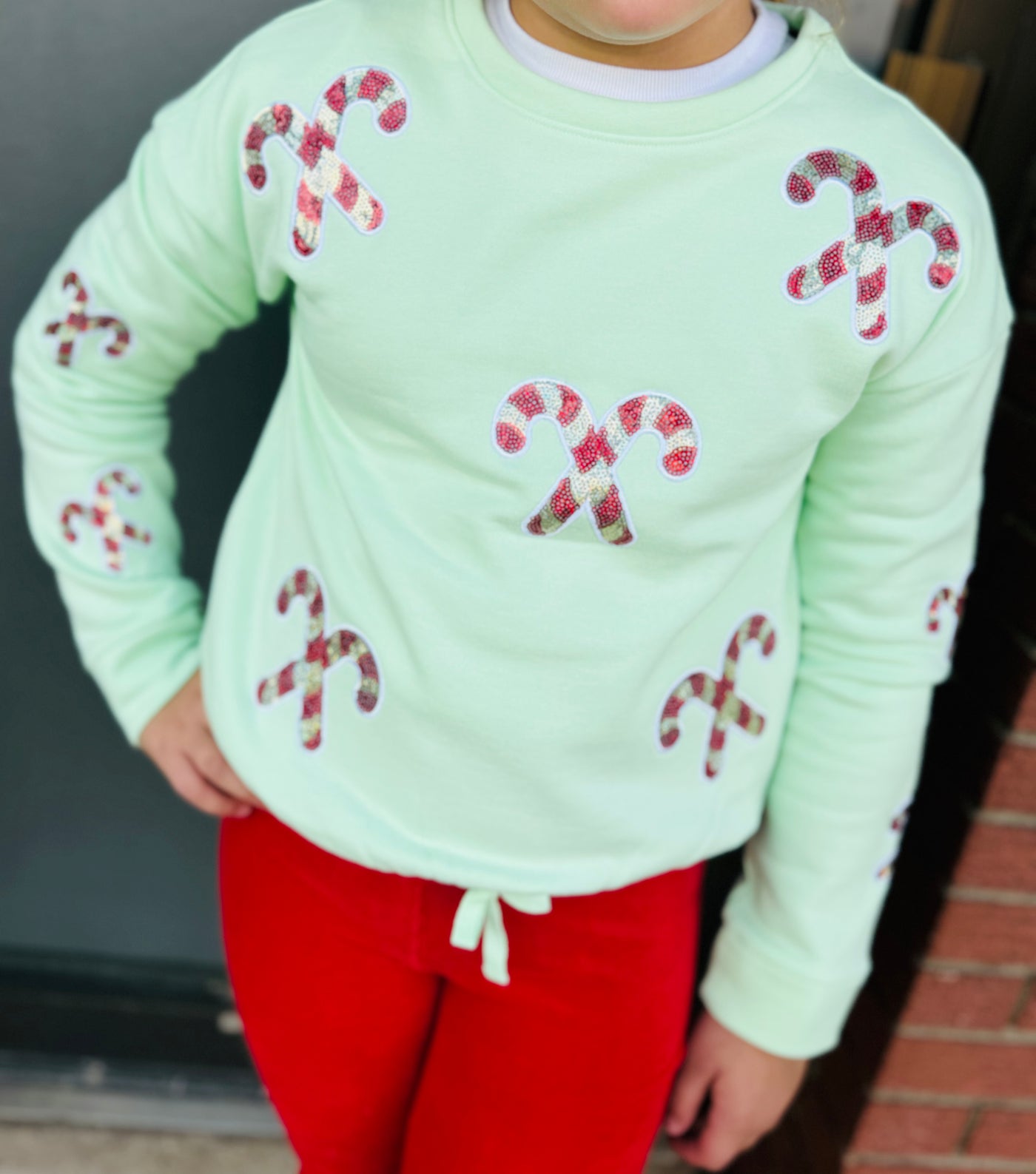 sequins candy cane long sleeve graphic sweatshirt