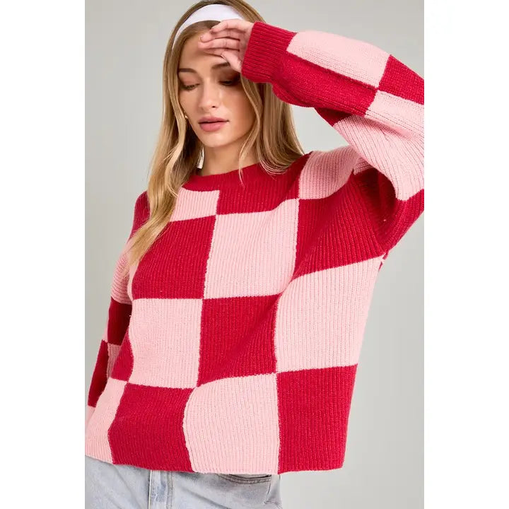 red checker boxy sweater