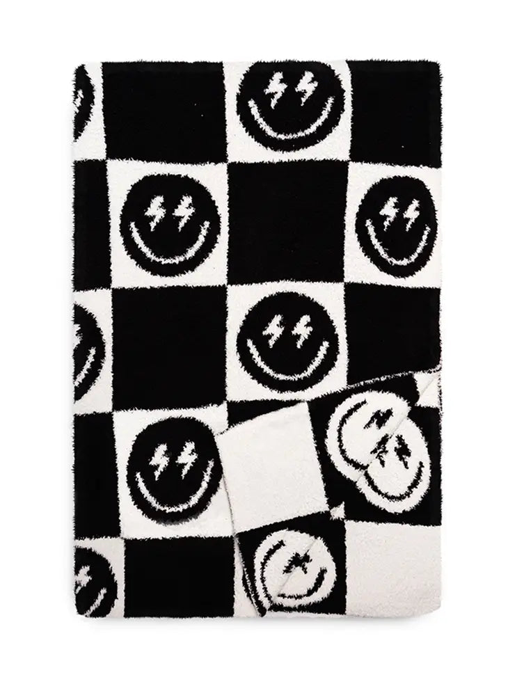 black and white bolt smile blanket