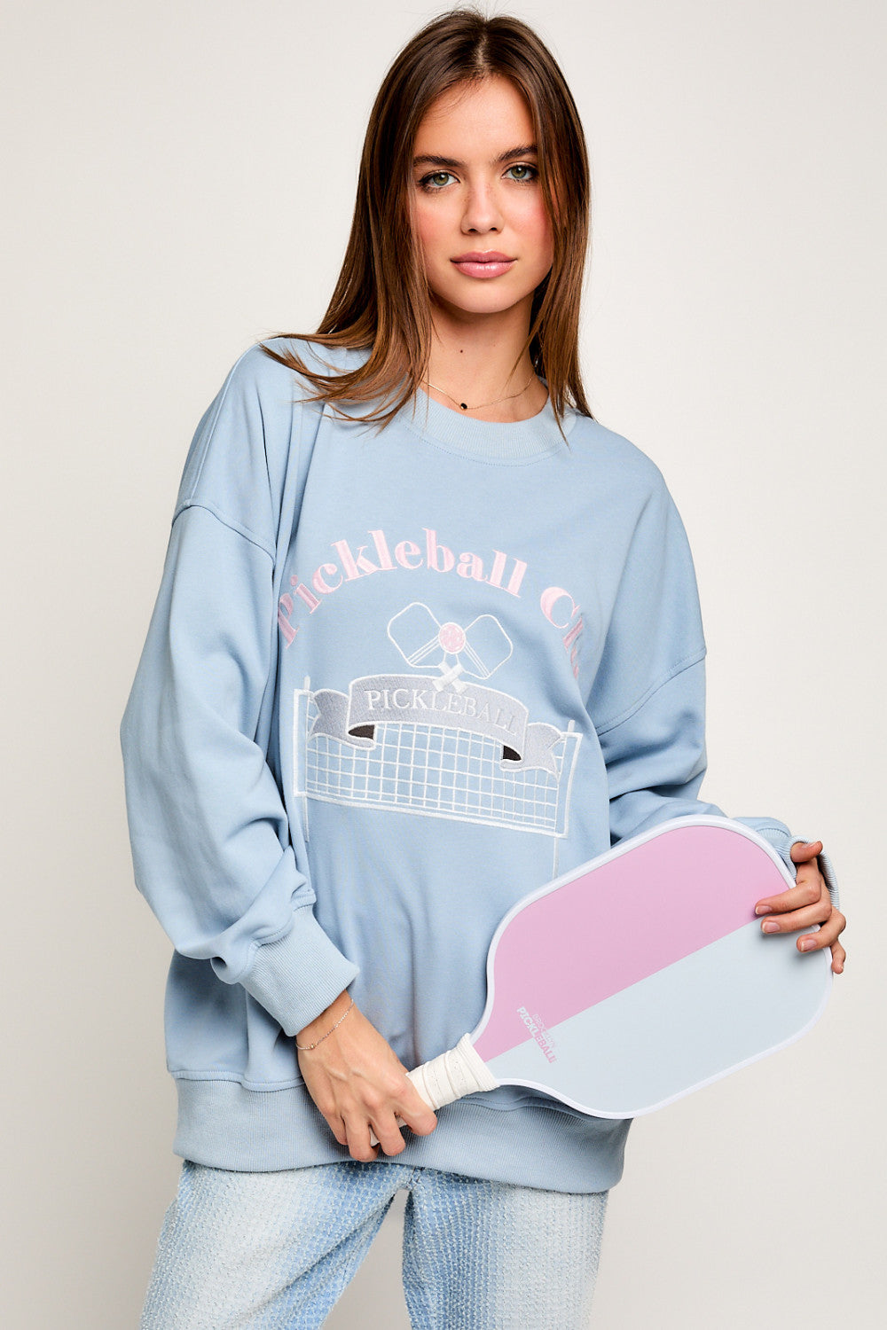 light blue nashville pickleball club sweatshirt