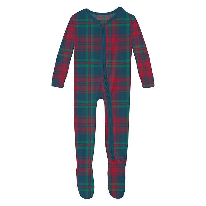 peacock plaid zipper footie