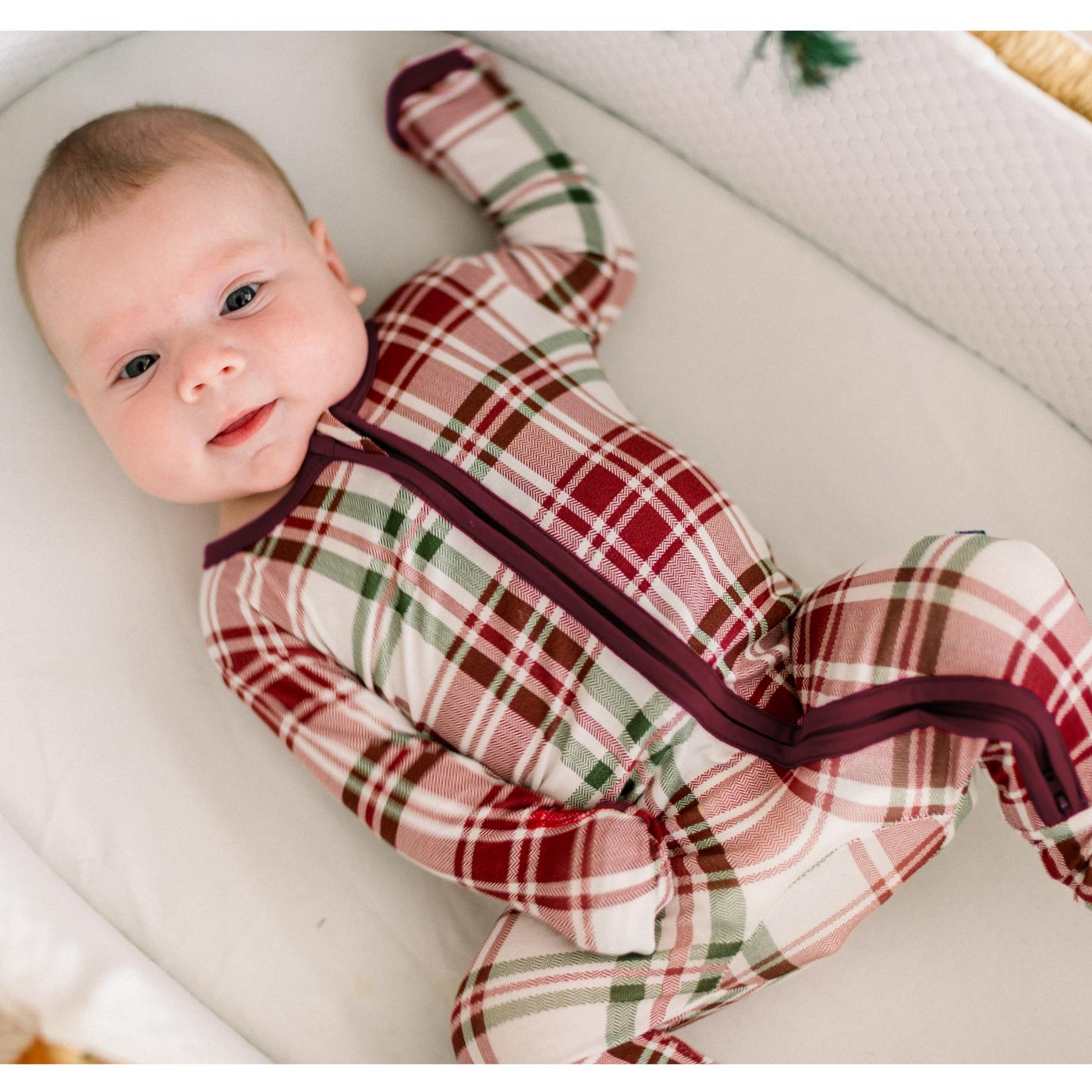 fireside plaid print footie w/ 2 way zipper