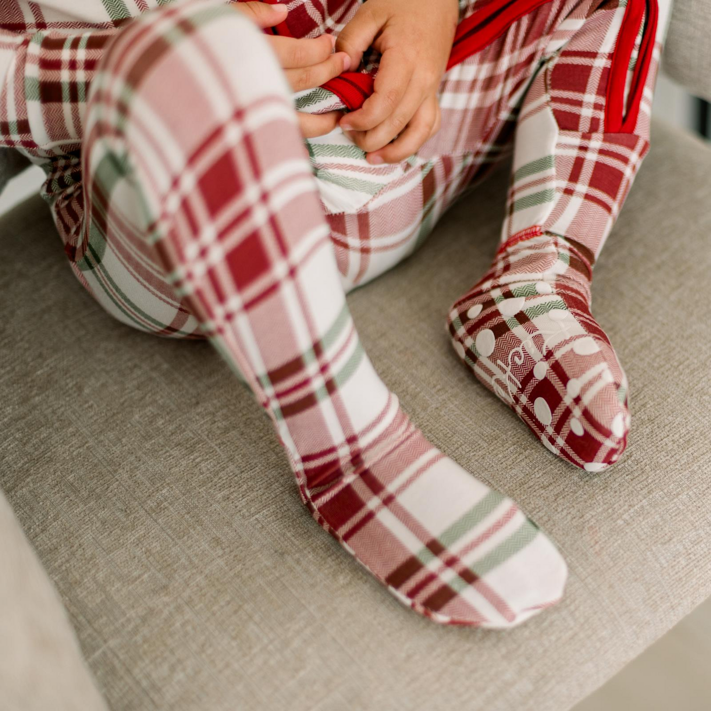fireside plaid print footie w/ 2 way zipper