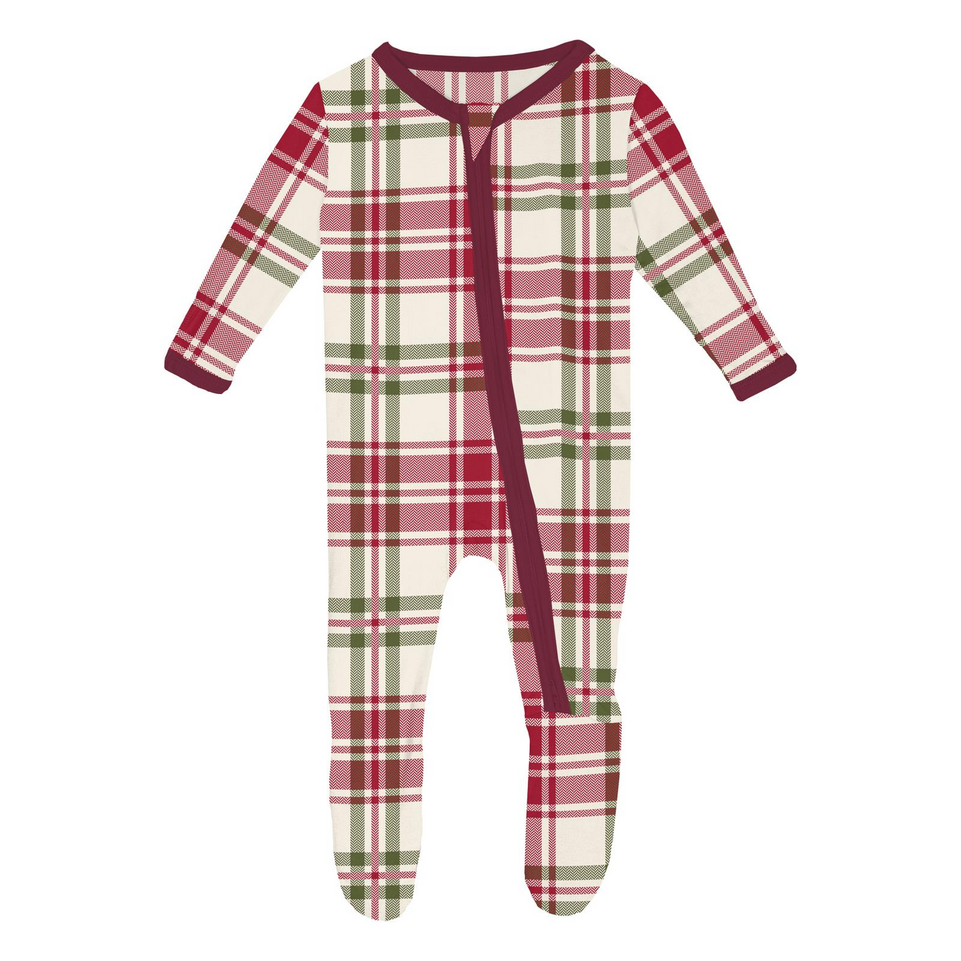fireside plaid print footie w/ 2 way zipper