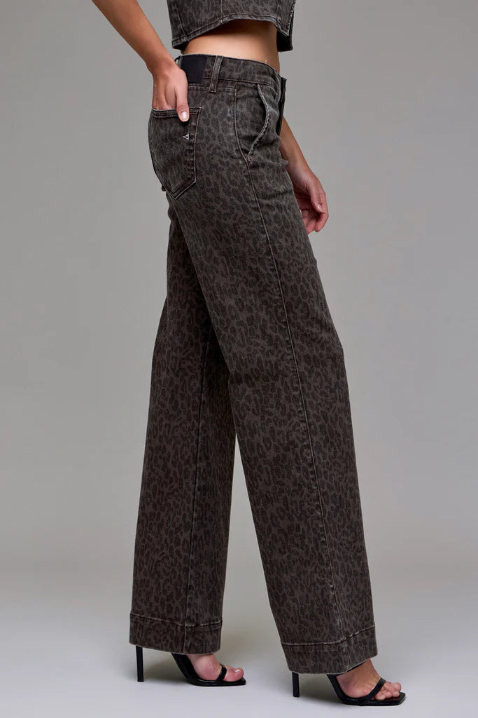 happy brown cheetah stretch trouser jean