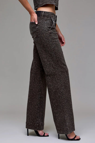 happy brown cheetah stretch trouser jean