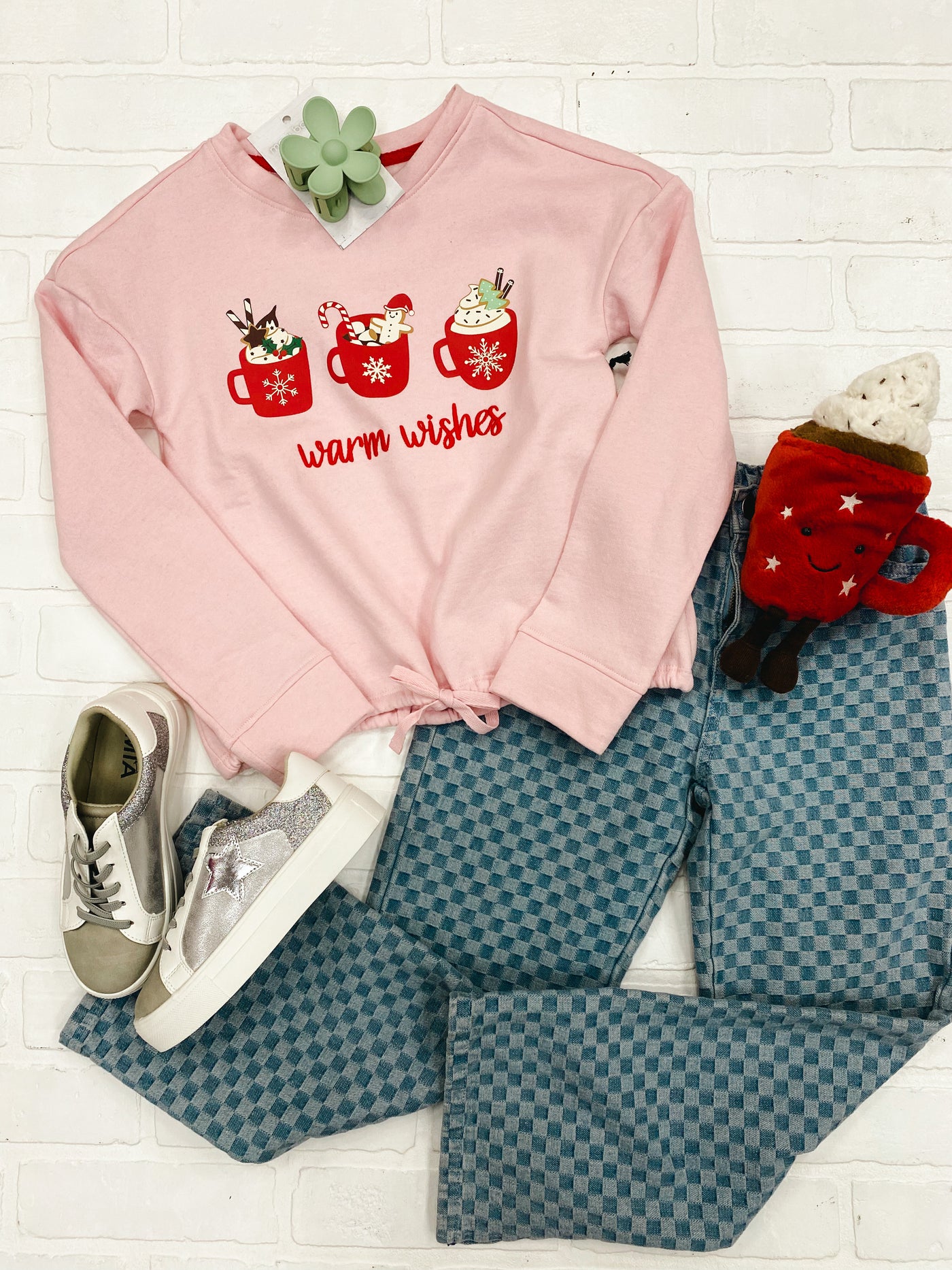 warm wishes hot cocoa Christmas holiday long sleeve