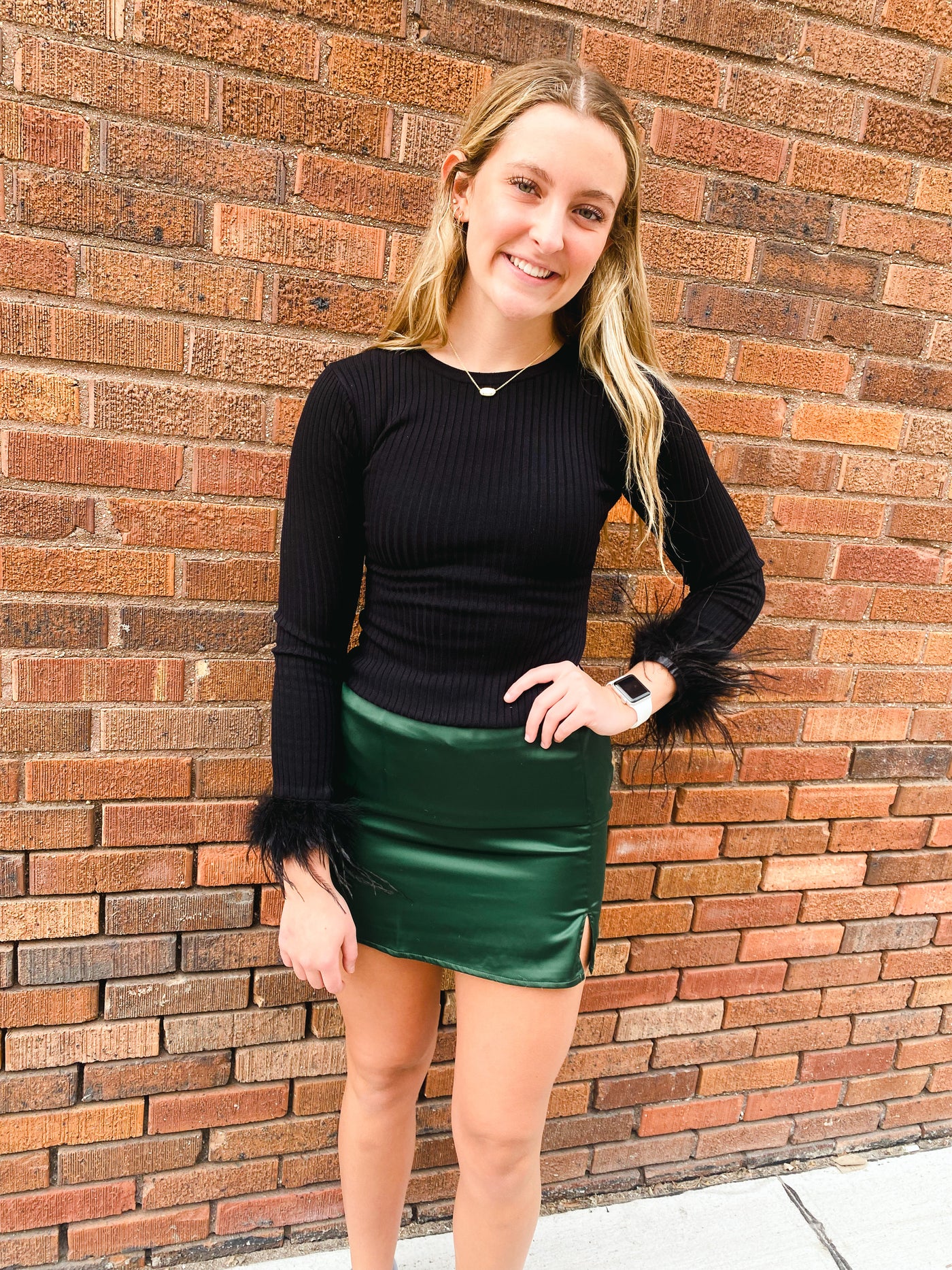green satin side slit mini skirt teen/junior