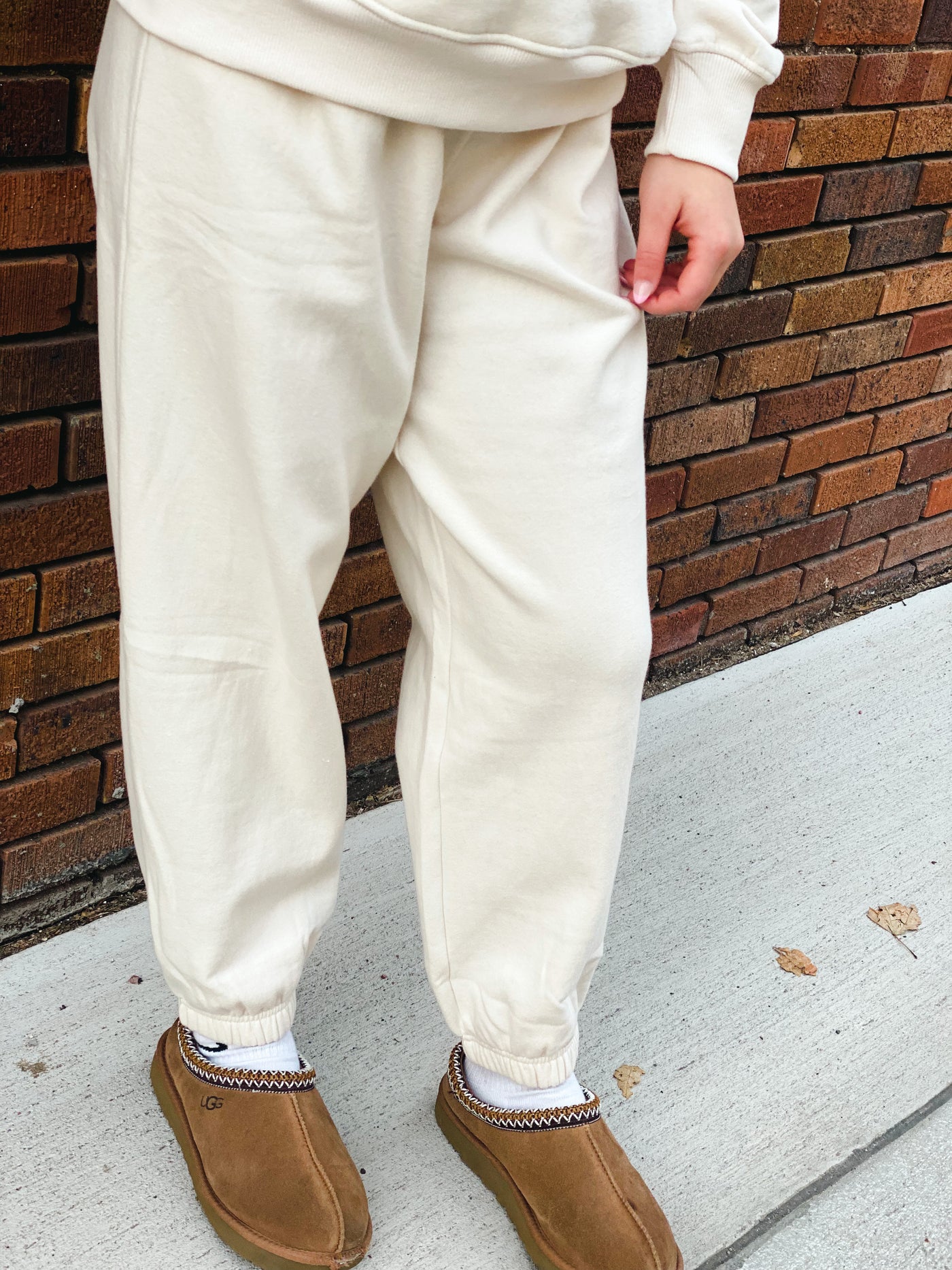 cream casual twist high waist sweatpant