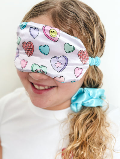 candy hearts eye mask and scrunchie set