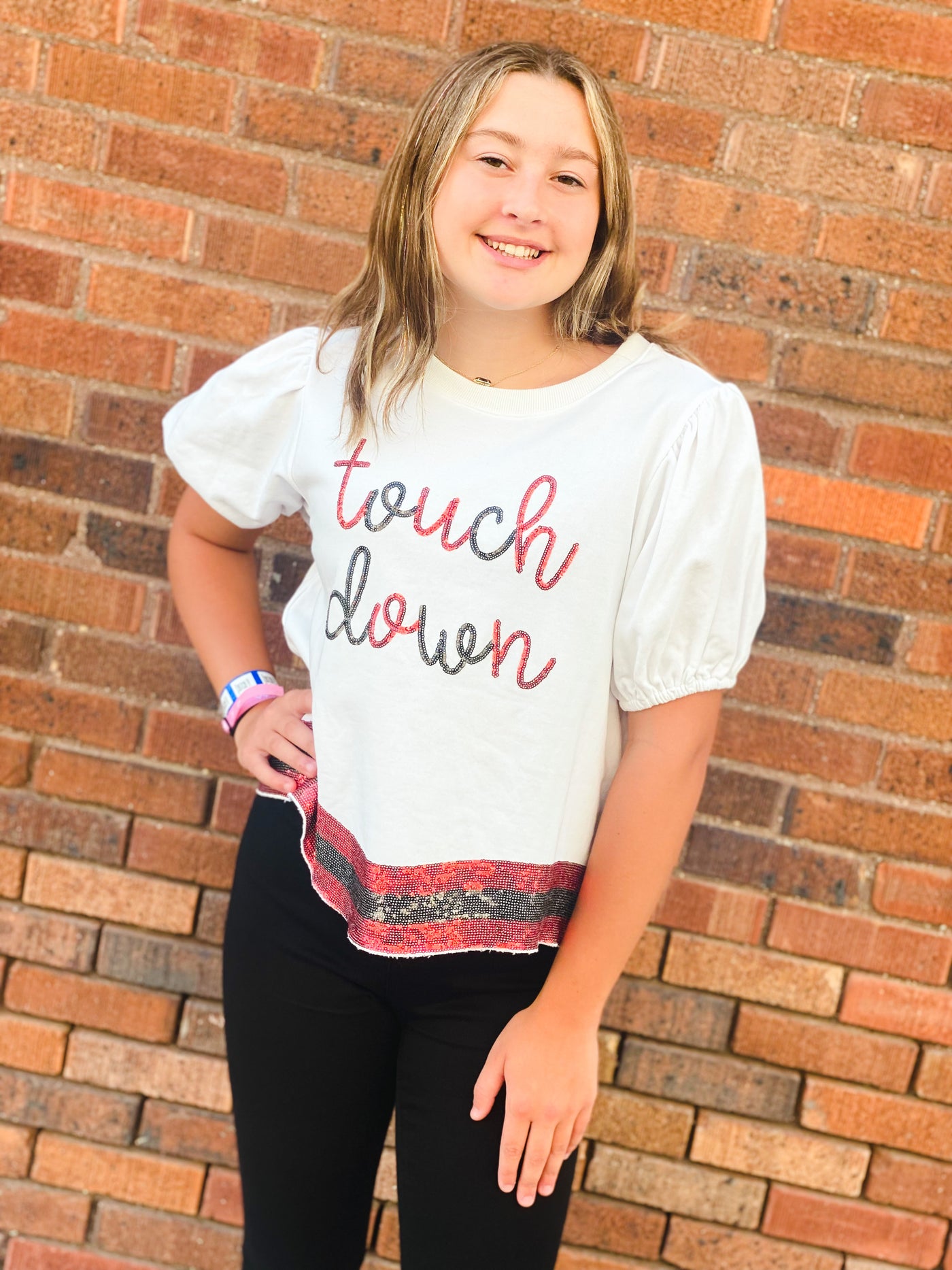 touch down sequin patch tee