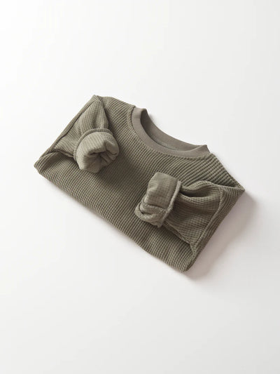 elevated waffle crewneck army green