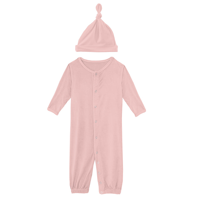 baby rose layette gown converter & knot hat set