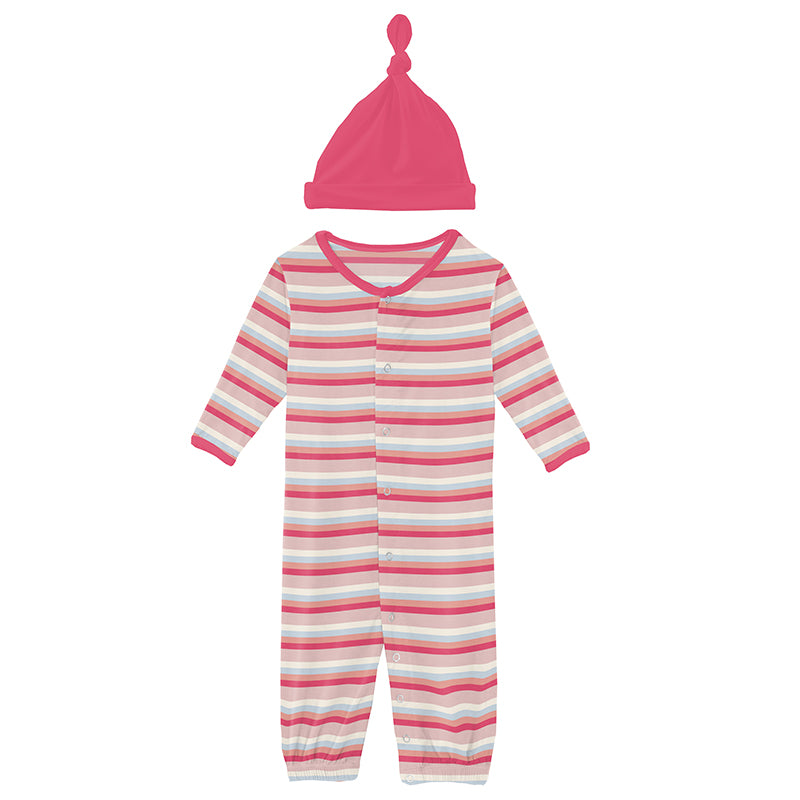 baby rose stripe convertible sleepgown with hat