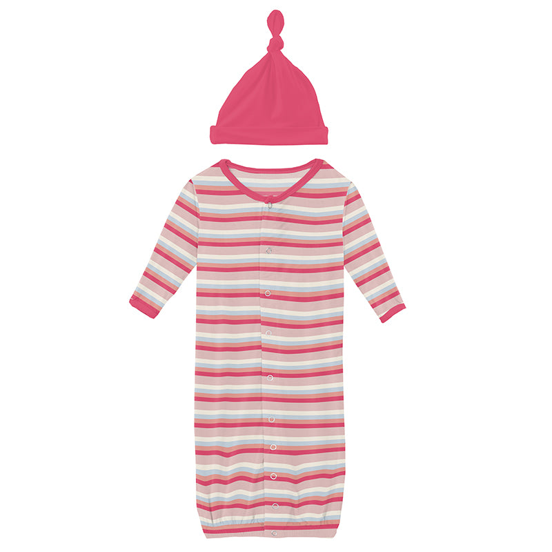 baby rose stripe convertible sleepgown with hat