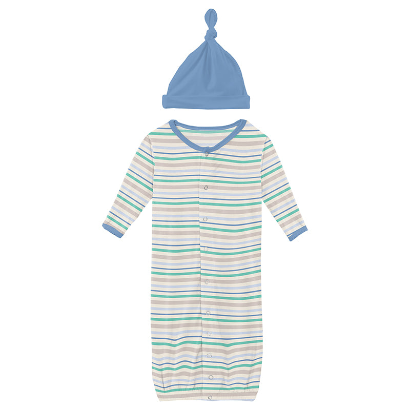 mythical stripe convertible layette gown with hat