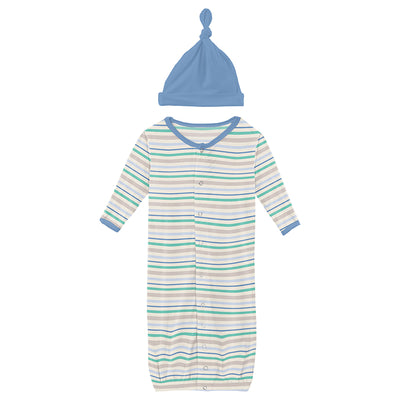 mythical stripe convertible layette gown with hat
