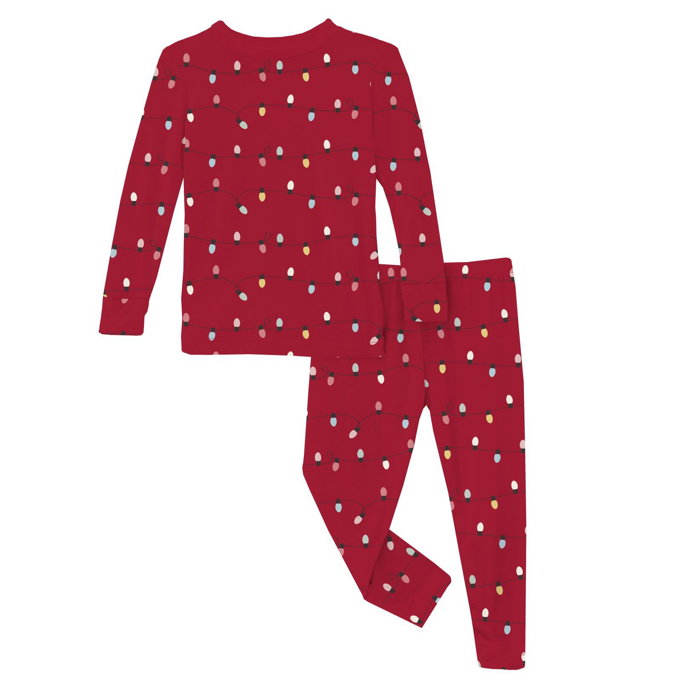 crimson holiday lights print long sleeve pajama set