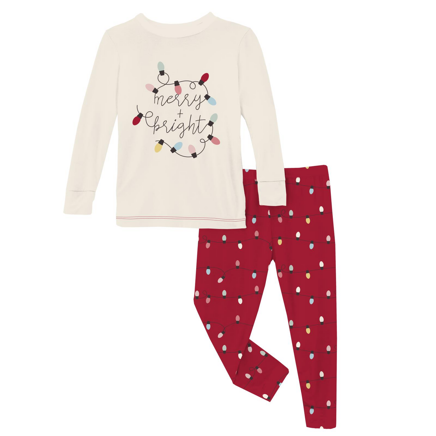 crimson holiday lights graphic long sleeve pajama set