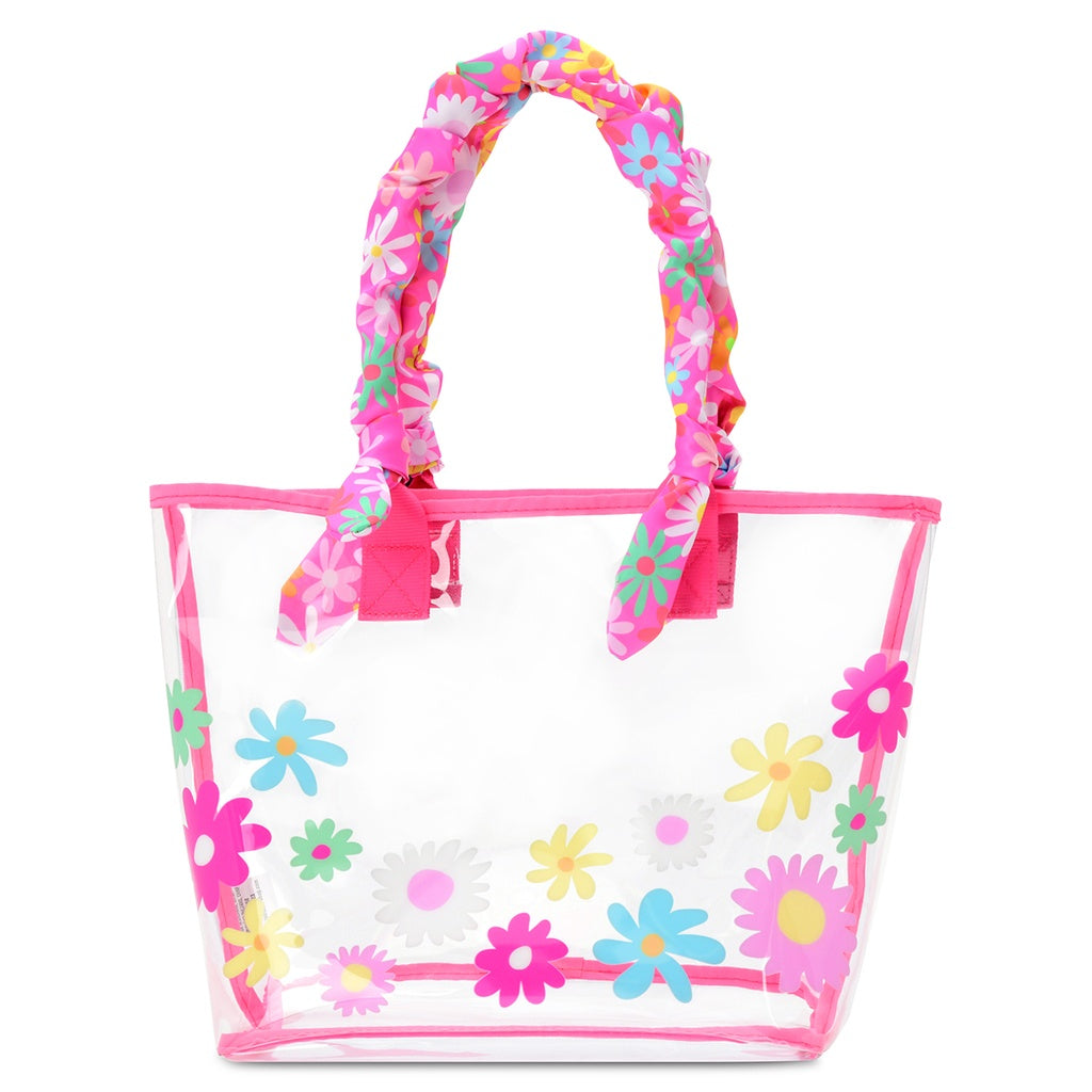 puffy flower clear tote and cosmetic bag