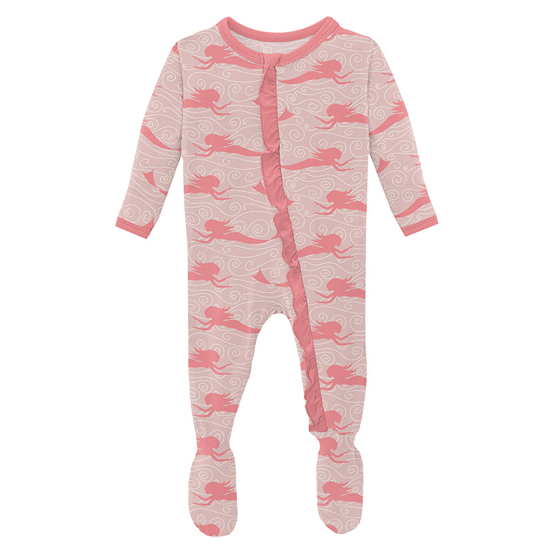 baby rose mermaids classic ruffle zipper footie