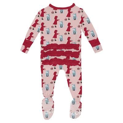 baby rose little red let's be friends classic ruffle 2 way zip footie