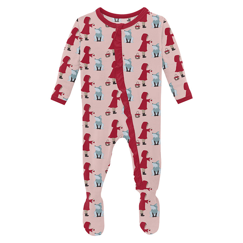 baby rose little red let's be friends classic ruffle 2 way zip footie