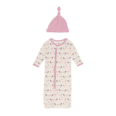 natural bird banner ruffle laytte gown with hat