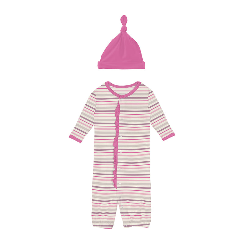 whimsical stripe ruffle layette convertible sleepgown with hat