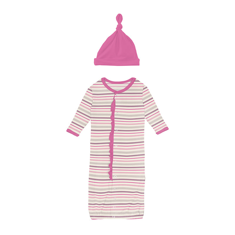 whimsical stripe ruffle layette convertible sleepgown with hat