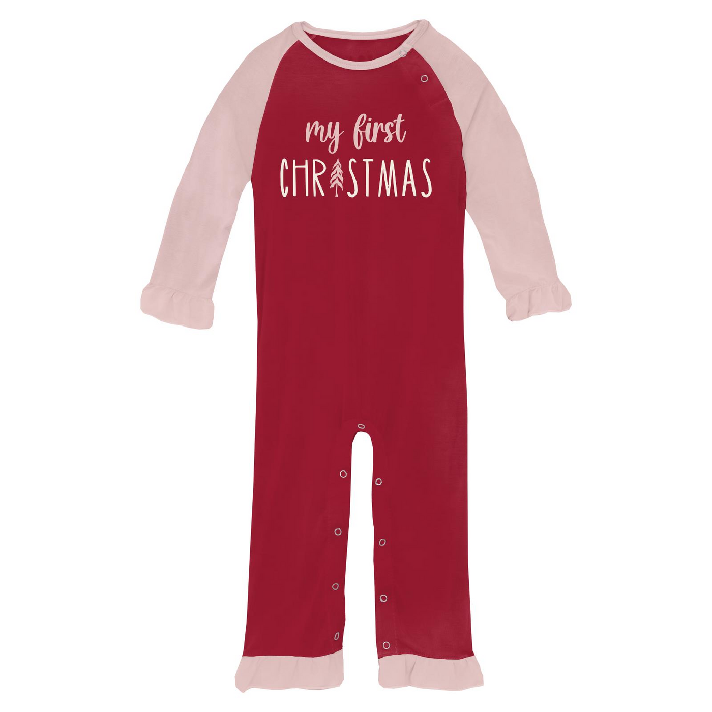 crimson My 1st Christmas long sleeve graphic ruffle raglan romper