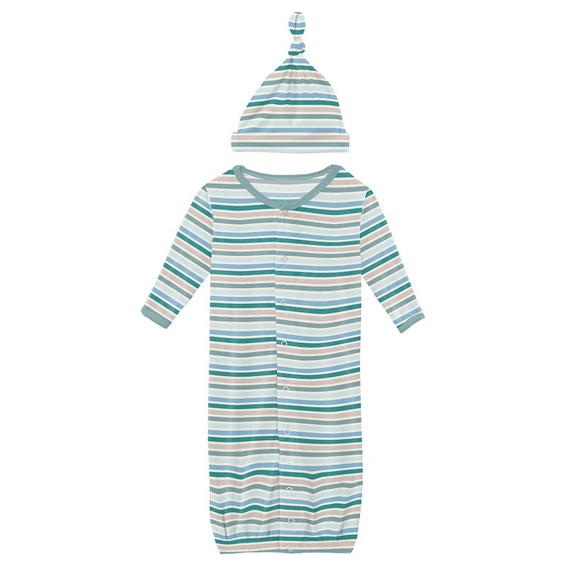 lakeside stripe layette gown converter & knot hat set